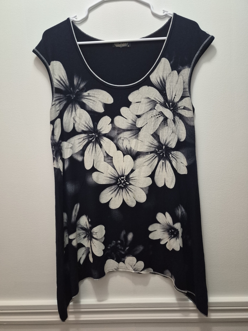 Vanilla Sugar Black Tunic with White Floral Print With Embellishment